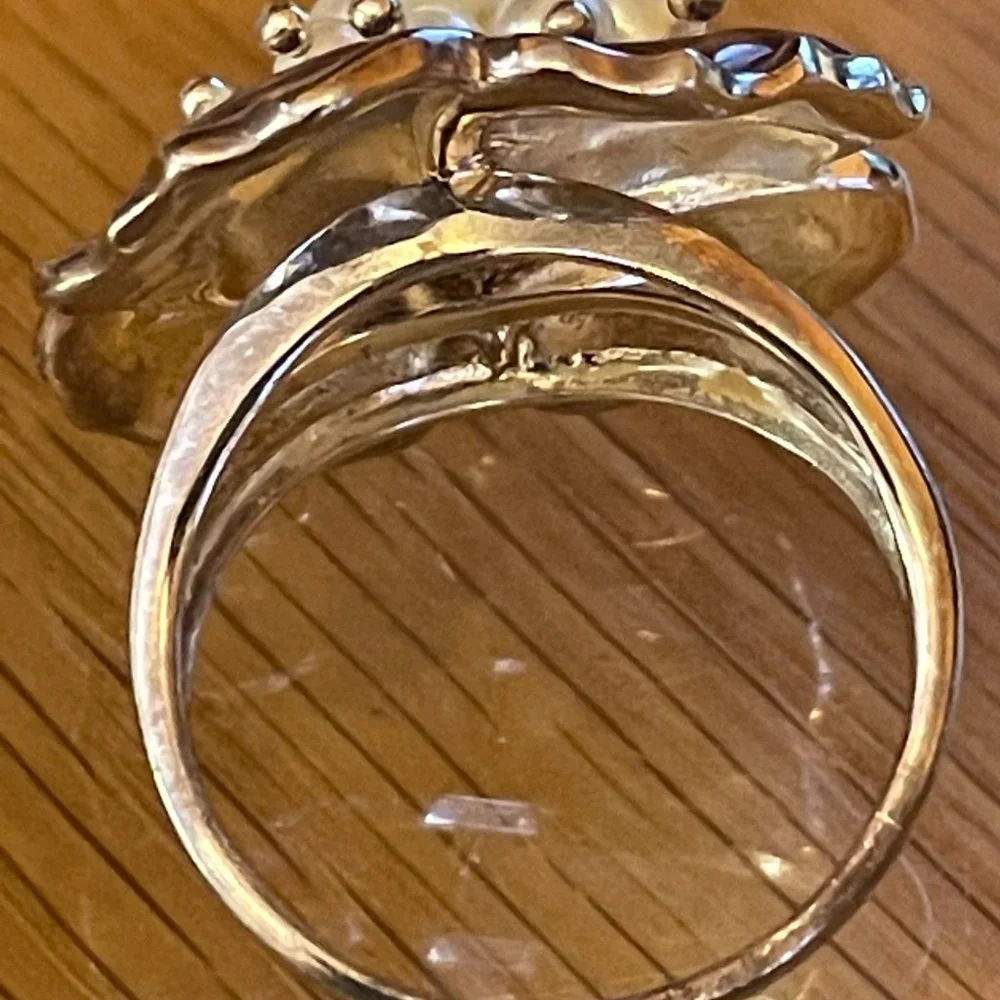 Paola Valentini PV 925 Sterling Silver Pearl Flower Ring - Picture 3 of 6